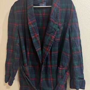 Vintage Pendleton Bathrobe Size Large Blue, Green - Plaid 100% Pure Virgin Wool